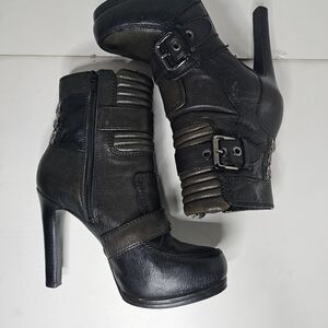 Nine West Black Heeled Ankle Boots with Buckle Detail